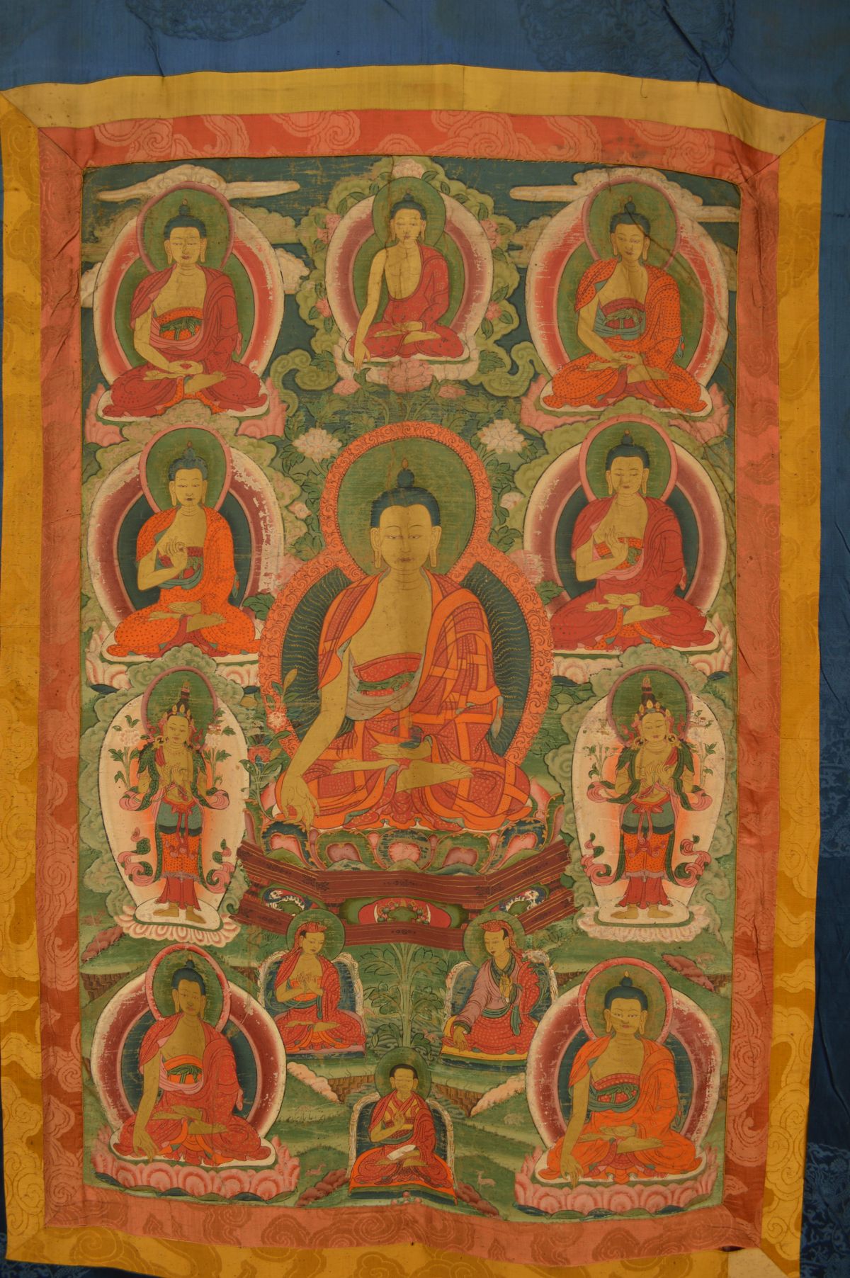 Thangka Painting Of Seven Buddha Sangay Rabduen In The Guru Lhakhang