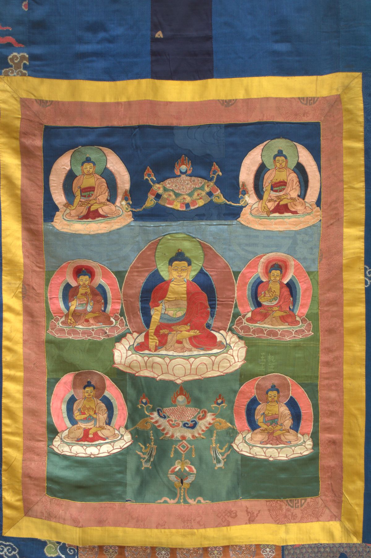 A Thangka Painting Depicting The Seven Universal Buddhas Mandala