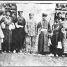 Shigatse official Ditha Dasratna of Gorkha office (center with stick) and merchants (left to right) Chaiya Muni Shakya of Lagan Baha; Bhikkhu Bir Singh Tuladhar; Ratna Muni Shakya (Tyaksya Tsonkhang) of Ombaha Balampu; Caturatna Shakya of Lagan Nayabhaco; Narayan Das Shrestha (Thappa Tsonkhang) of Kohiti and Nanda Lall Shrestha (Tshiring Tsonkhang) of Sankhu