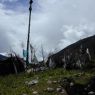 Prayer flags near the river in the village of Lo, in Kong po