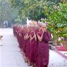 Monks assemble for evening prayers in Mandalay.