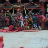 Tibetans exiting the inner courtyard of the Assembly Hall ['du khang] after the morning teachings.