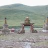 Stupas at the entrance to the valley containing the Larung Gar [bla rung gar] religious settlement viewed from inside the valley.