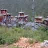 Wooden stupas on the hillside down the hill from the Zangdok Pelri Temple.