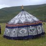 Close up of a fancy tent at the festival site.