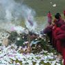 Monks burning juniper branches as offerings to local deities.