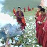 Monks burning juniper branches as offerings to local deities.