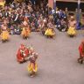 Atsara, laymen, and laymen dancers of the Eight categories "Degye dance" (sDe brgyad), Paro Tshechu (tshes bcu), 1st day, in the dzong.