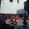 Laymen dancers of the Eight categories "Degye dance" (sDe brgyad), Paro Tshechu (tshes bcu), 1st day, in the dzong.