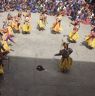 Laymen dancers of the Eight categories "Degye dance" (sDe brgyad) surrounding the linga, Paro Tshechu (tshes bcu), 1st day, in the dzong.