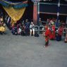 Atsara and musicians, Paro Tshechu (tshes bcu), 1st day, in the dzong.