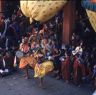 Laymen Dancers, "Dance of the Drummers from Dramitse" (dGra med rtse rnga 'cham), Paro Tshechu (tshes bcu), 1st day, in the dzong.