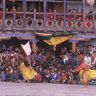 A dog and the deer, dance of Milarepa (Sha ba sha khyi 'cham), Paro Tshechu (tshes bcu), dance arena, Paro Tshechu (tshes bcu), 2nd day