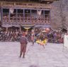 Milarepa, the hunter Gonpo Dorje, his servant Acho Pento and the deer, dance of Milarepa (Sha ba sha khyi 'cham), Paro Tshechu (tshes bcu), dance arena, Paro Tshechu (tshes bcu), 2nd day