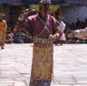 Dance of the Heroes with ornaments (rGyan drug dpa' bo), layman with rig lnga headdress, dance arena, Paro Tshechu (tshes bcu), 3rd day