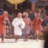 the male servant and the atsara, Dance of the Noblemen and the ladies (Pho legs mo legs), Paro Tshechu (tshes bcu), dance arena, Paro Tshechu (tshes bcu), 3rd day