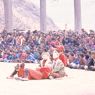 The atsara frolicking with the princesses, Dance of the Noblemen and the ladies (Pho legs mo legs), Paro Tshechu (tshes bcu), dance arena, Paro Tshechu (tshes bcu), 3rd day