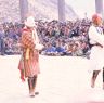 The princes and their male servant arriving victorious from the war, Dance of the Noblemen and the ladies (Pho legs mo legs), Paro Tshechu (tshes bcu), dance arena, Paro Tshechu (tshes bcu), 3rd day