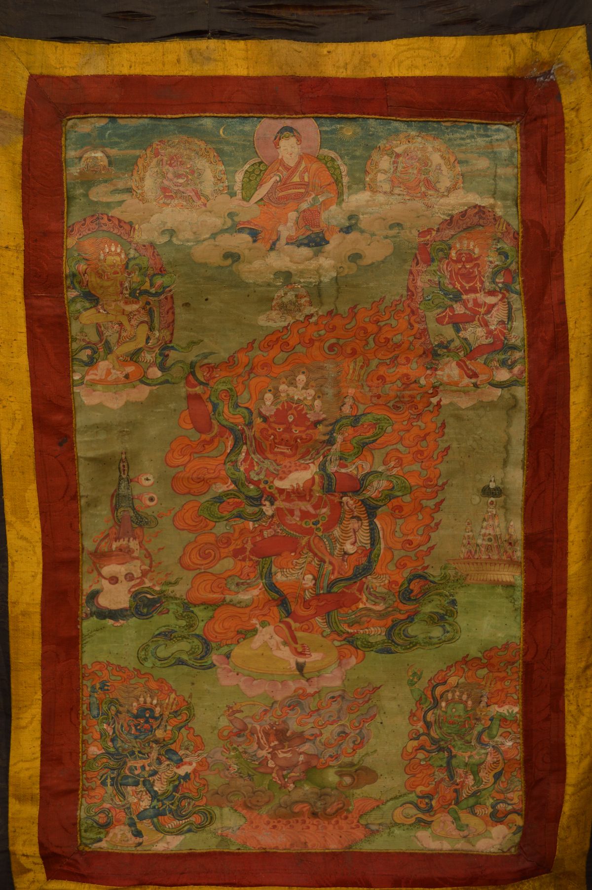 Thangkha painting of Senge Dongma (Simhamukha) in the Guru lhakhang ...