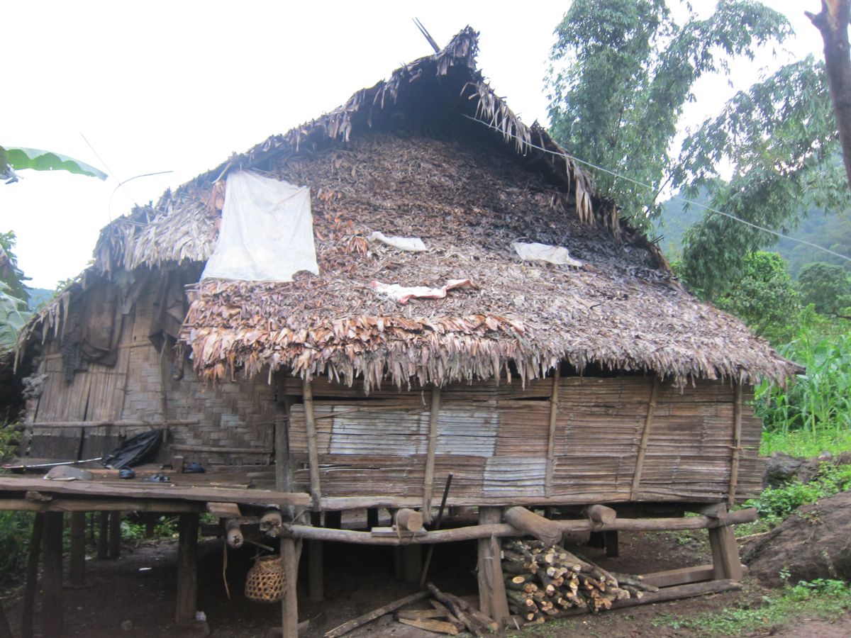 A typical bamboo farmhouse in a rural village of Kaktong made of bamboo ...