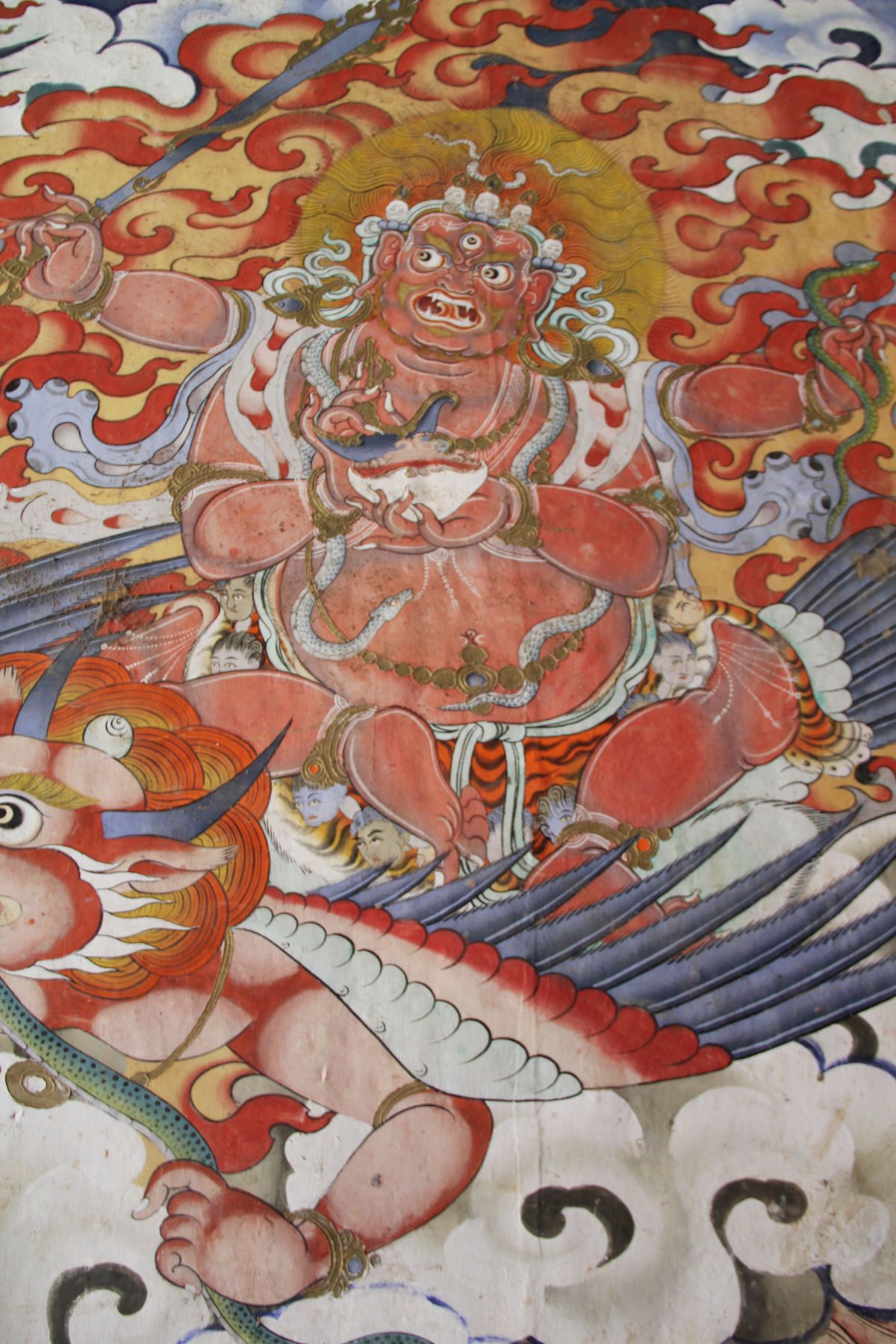 A one of the wrathful deities on the wall of Gangtey lhakhang ...