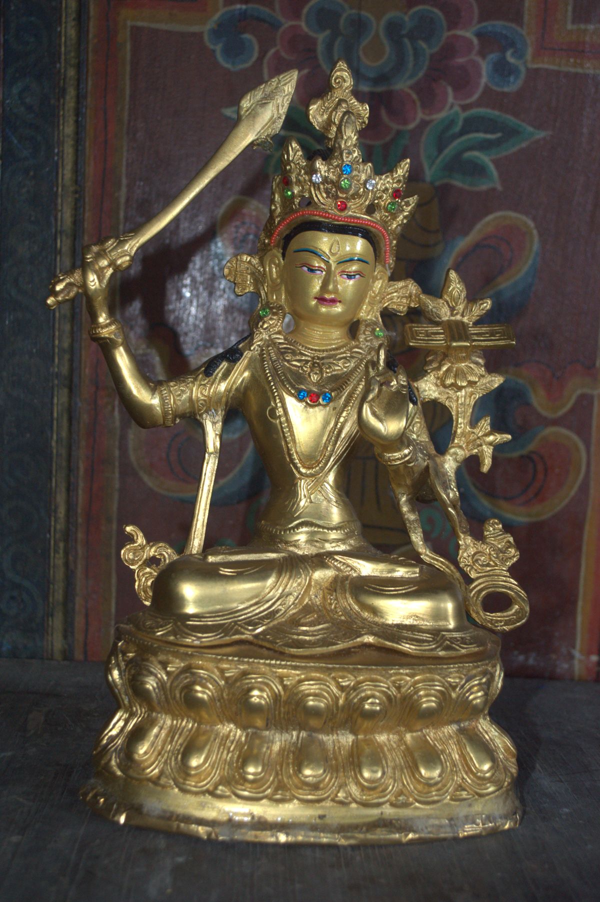 A gold plaited statue of Jetsun Jampelyang (Manjushri) in old Shokhang ...