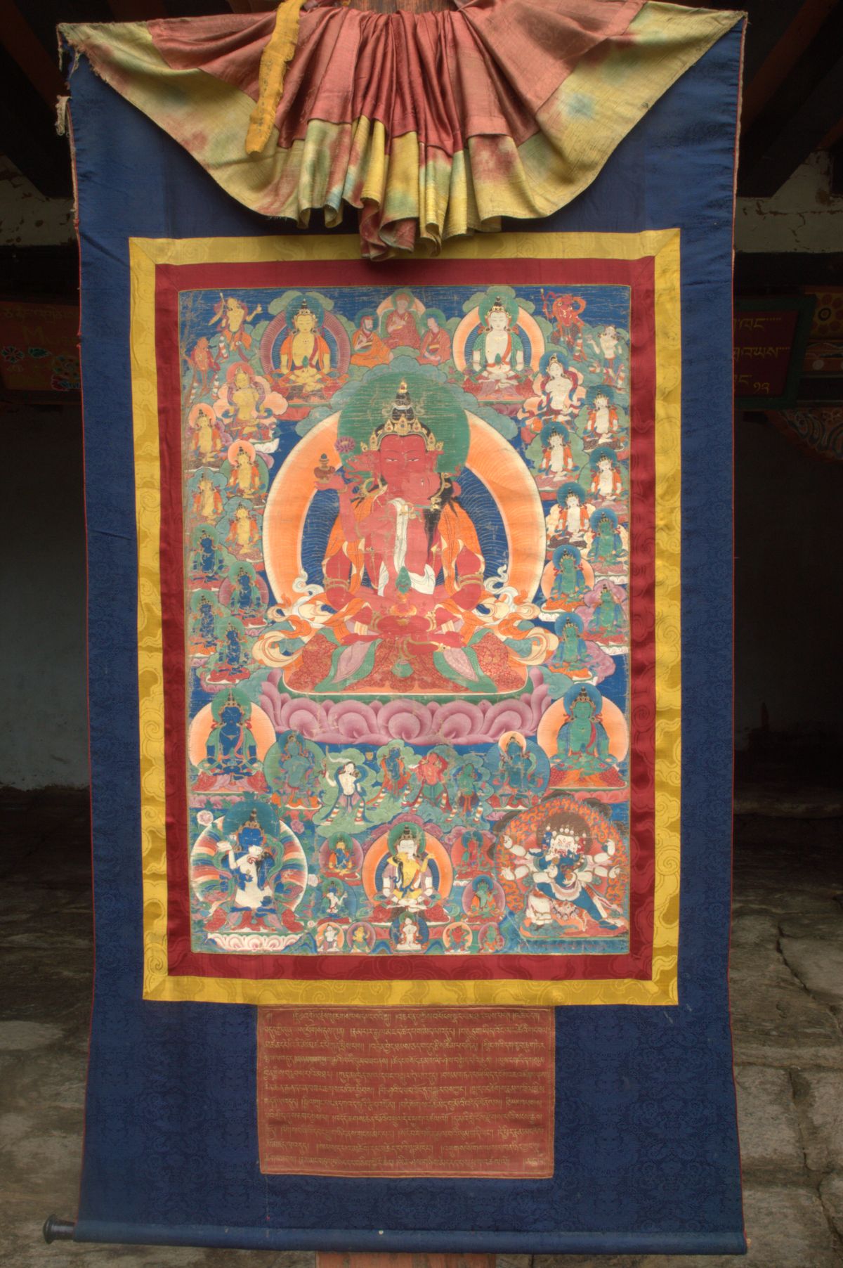 A bhutanese kuthang applique of buddha Amitayus and his emanations ...