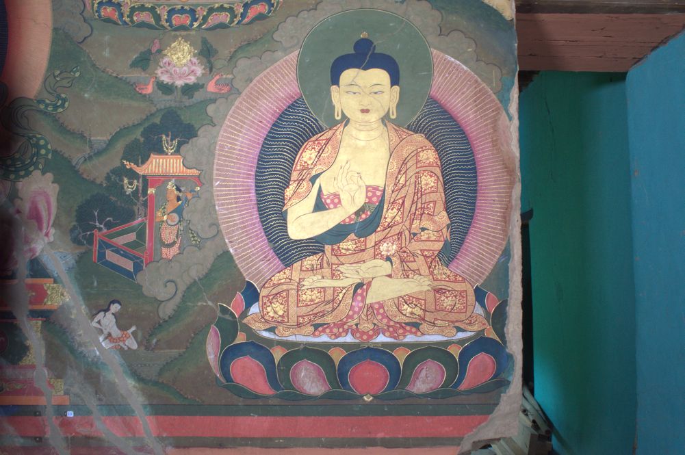 Mural painting of Buddha Amoghasiddhi on the wall | Mandala